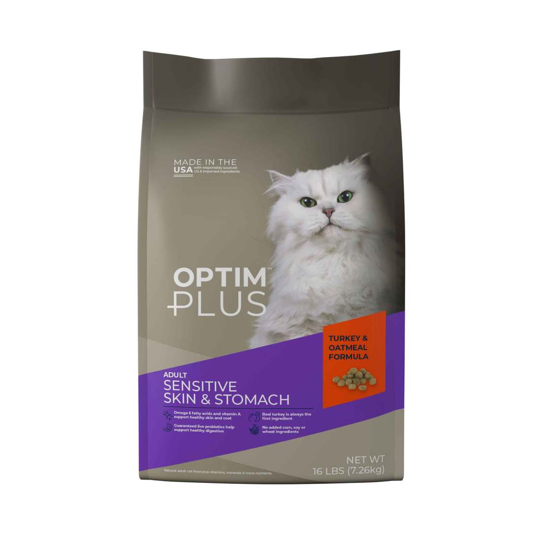 OptimPlus Adult Sensitive Skin & Stomach Turkey & Oatmeal Formula Dry Cat Food