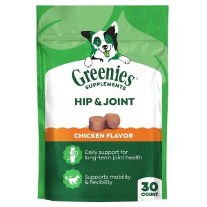 Greenies Chicken Flavor Hip and Joint Dog Chew Supplements, 6.08 Ounce Pouch, 30 Count
