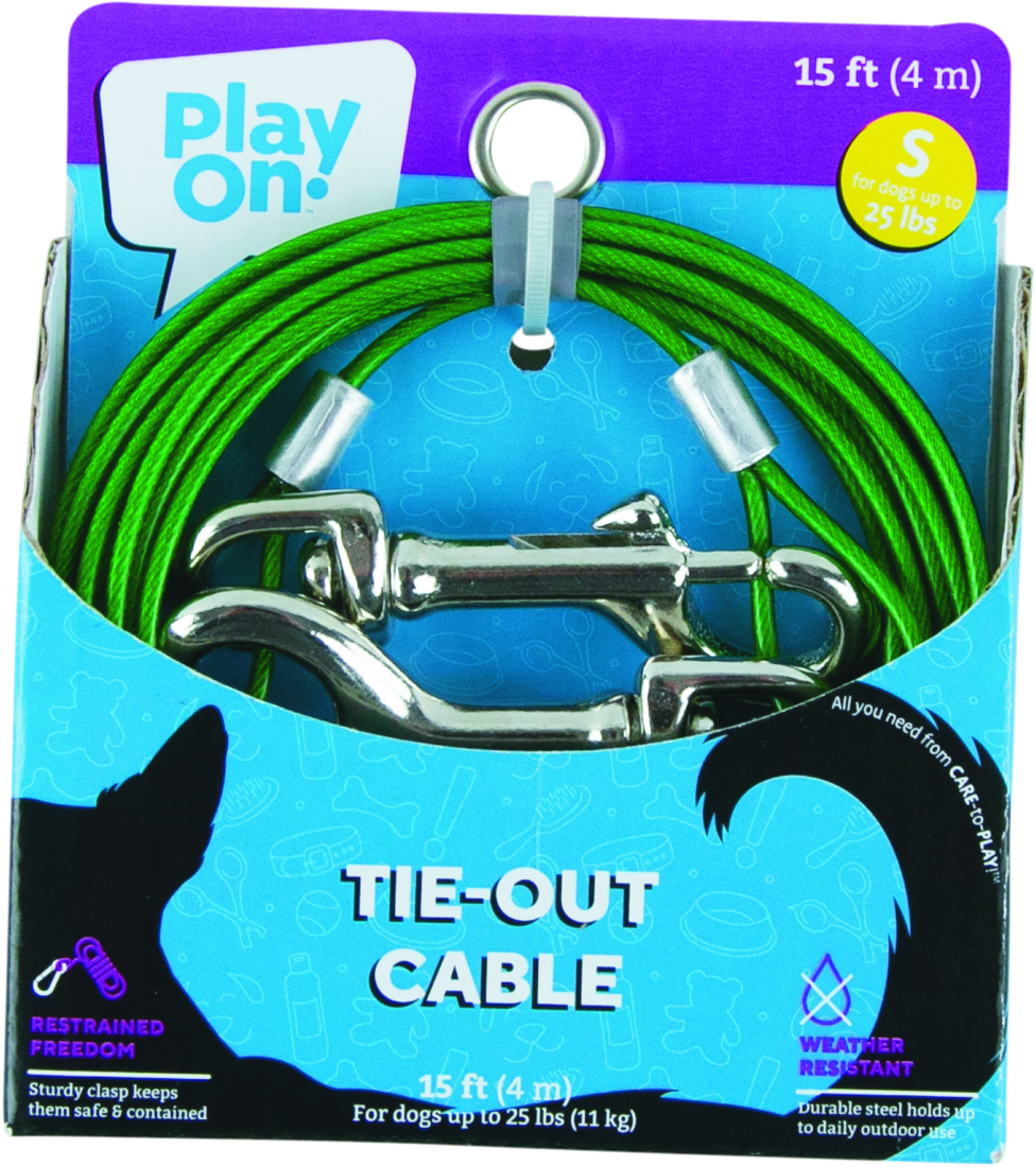 Play On Tie-Out Cable For Dogs, 15 Foot, Small, Up to 25 pounds