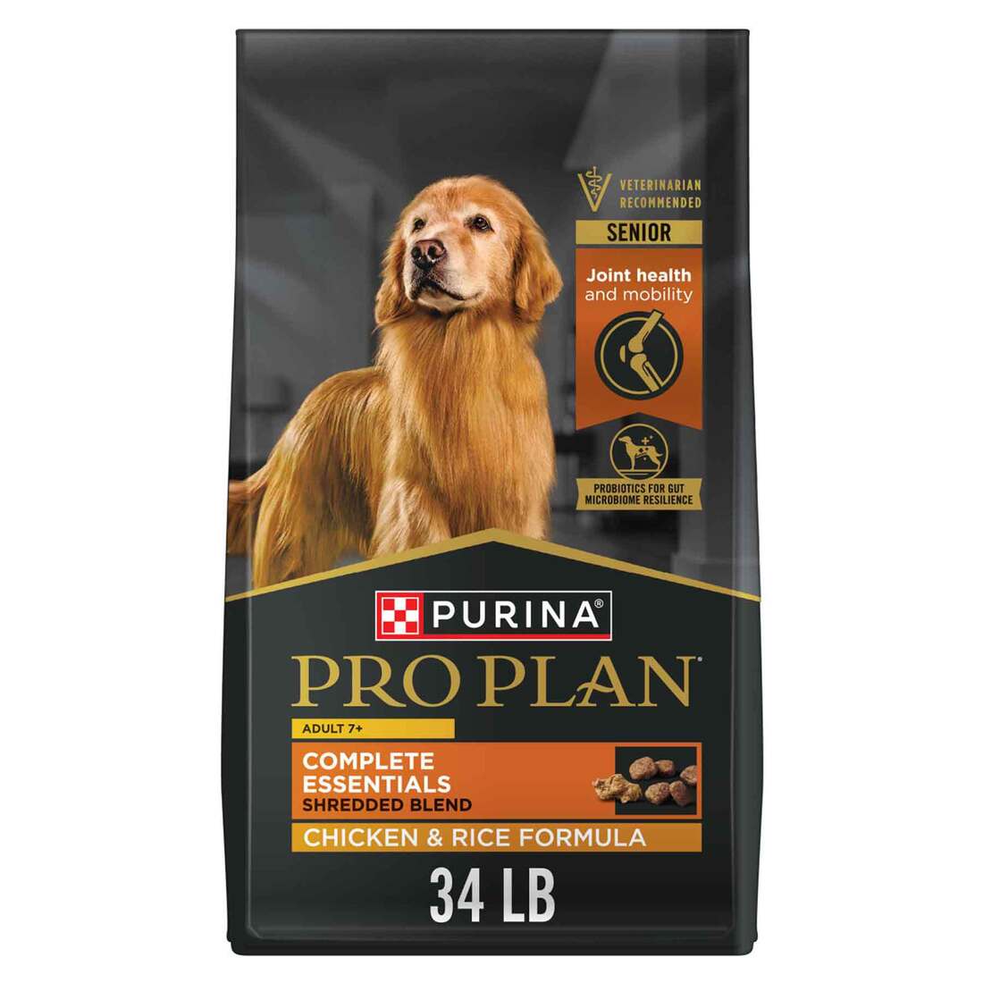 Purina Pro Plan With Probiotics Senior Dry Dog Food, Shredded Blend Chicken & Rice Formula