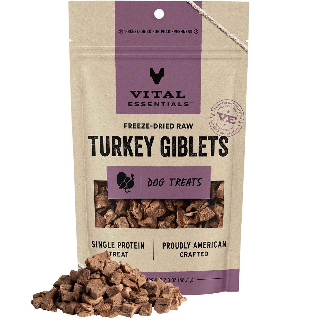 Vital Essentials® Freeze-Dried Raw Dog Treats, Turkey Giblets, 2 Ounces
