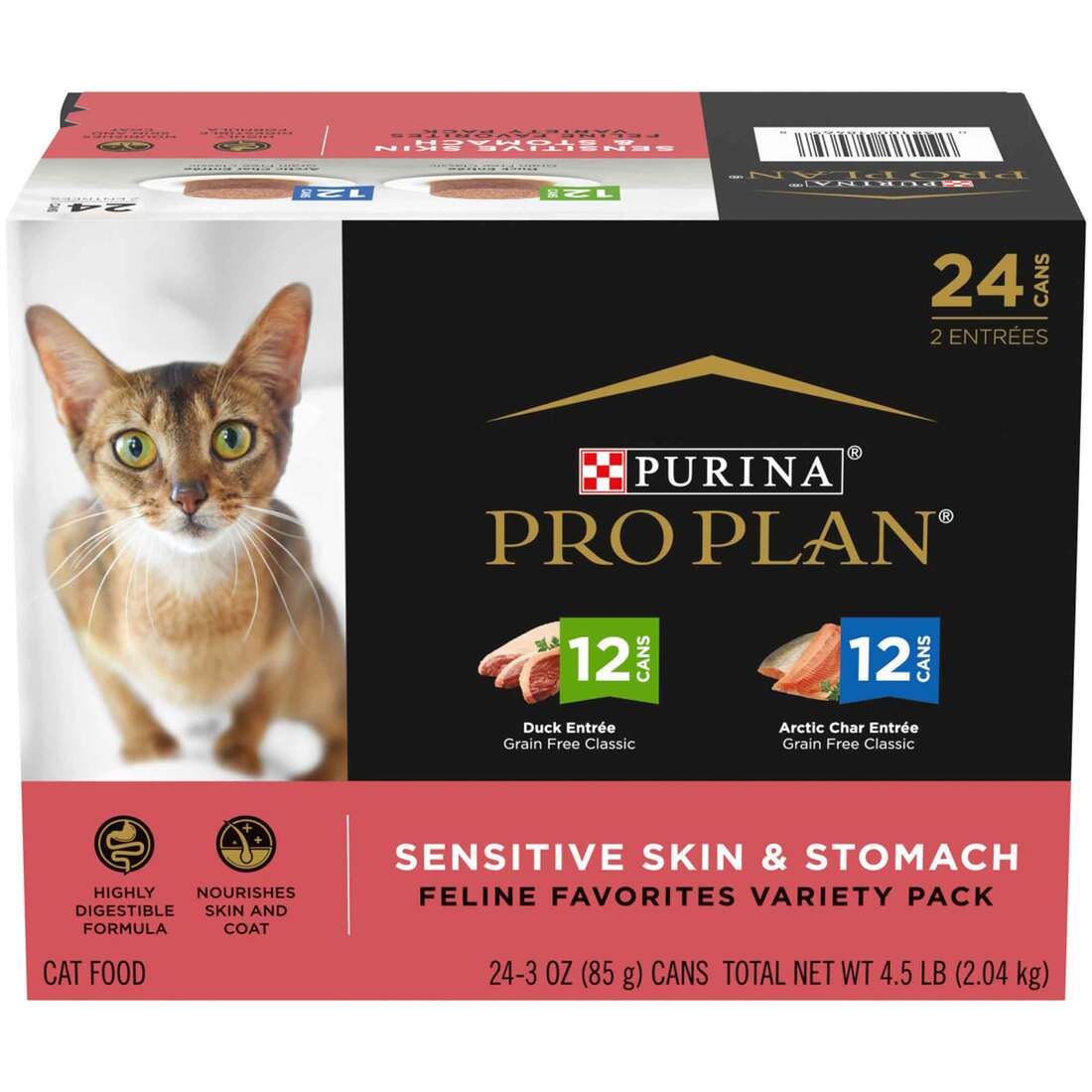Purina Pro Plan Sensitive Skin and Stomach Wet Cat Food Variety Pack, Duck and Artic Char Entrees -