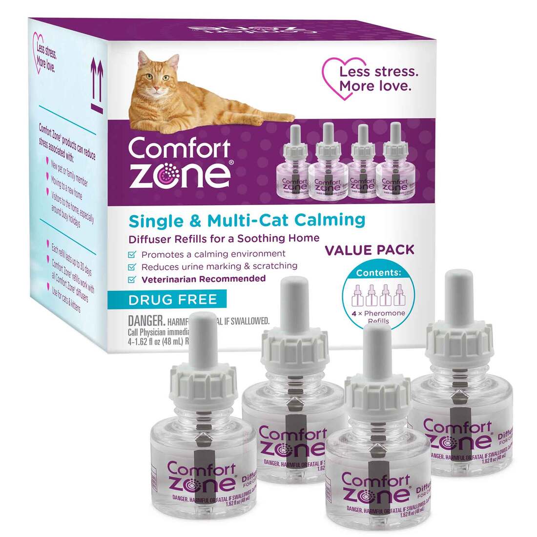 Comfort Zone Single & Multi-cat Calming Diffuser Refills, 4 Pack