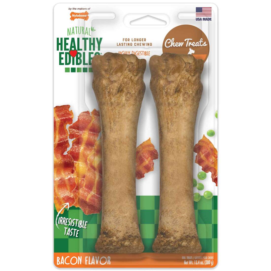 Nylabone Healthy Edibles All-Natural Long Lasting Bacon Flavor Chew Treats, X-Large/Souper, 2 Count