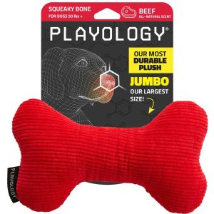Playology Beef Scented Plush Bone Dog Toy, Large