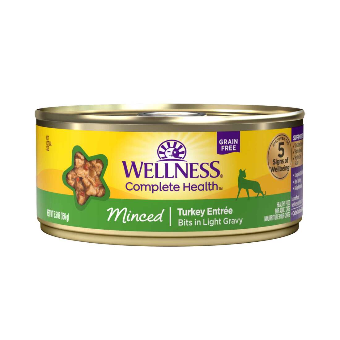Wellness Complete Health Natural Grain Free Wet Canned Cat Food, Minced Turkey Entree, 5.5-Ounce Can