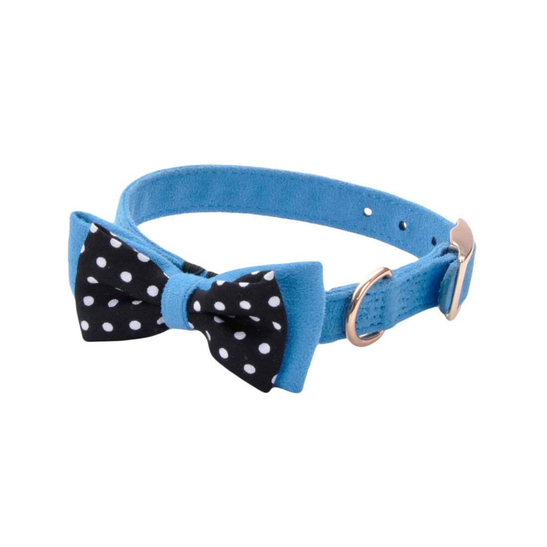 Accent Microfiber Dog Collar, Boho Blue with Polka Dot Bow - Image 2