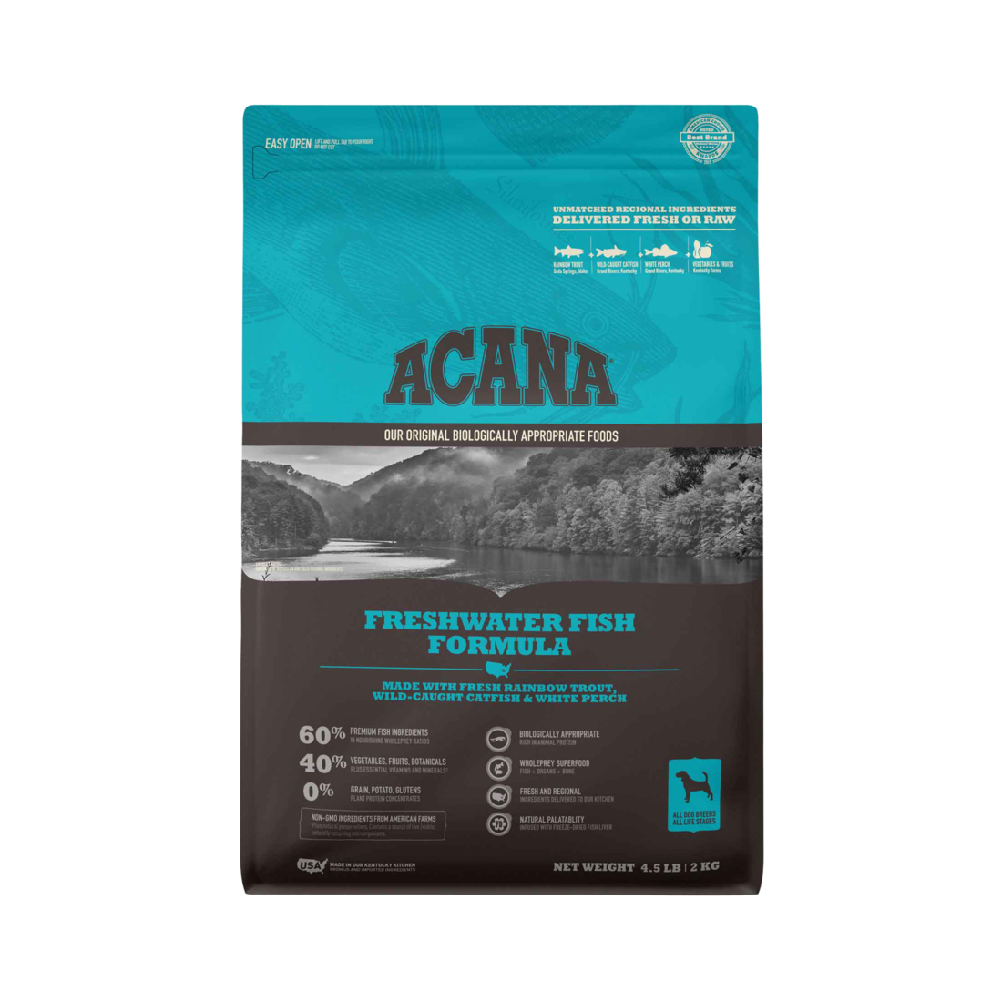 ACANA® Grain-Free, Dog Food, Freshwater Fish, Whole Trout, Catfish, and Perch, 4.5 Pounds