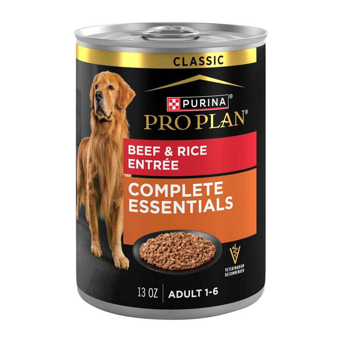 Purina Pro Plan Complete Essentials Classic Pate Dog Food, Beef and Rice Entrée - 13 Ounce Can