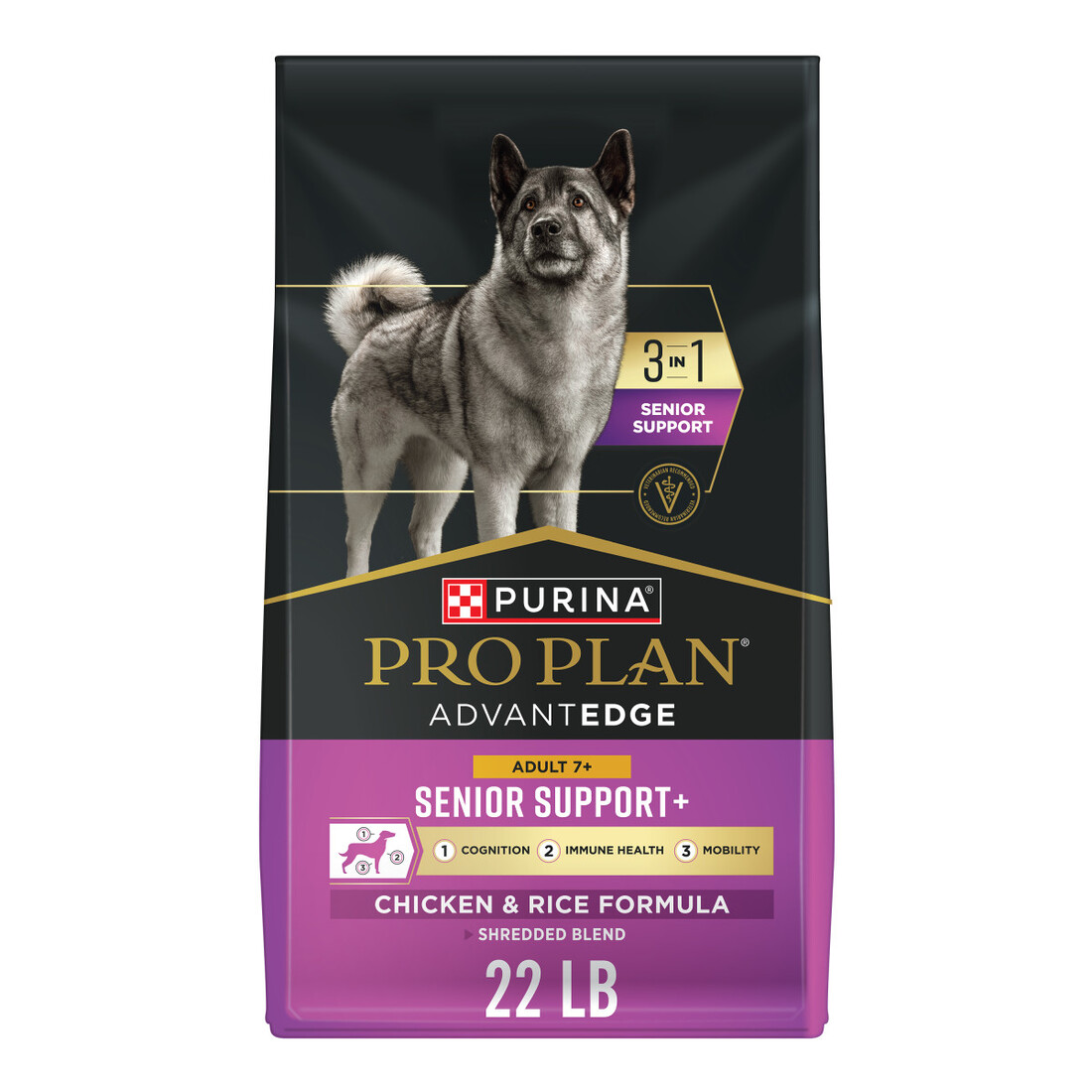 Purina Pro Plan AdvantEDGE Senior Support Plus Shredded Blend Chicken and Rice Formula Dry Dog Food