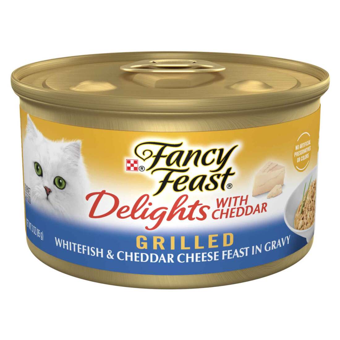 Purina Fancy Feast Delights With Cheddar Grilled Whitefish and Cheddar Feast in Wet Cat Food Gravy C