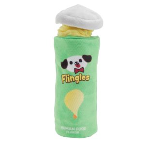 Bark Flingles Can Potato Chip Snack Green Yellow Plush Dog Toy, Extra Small, Small. Medium