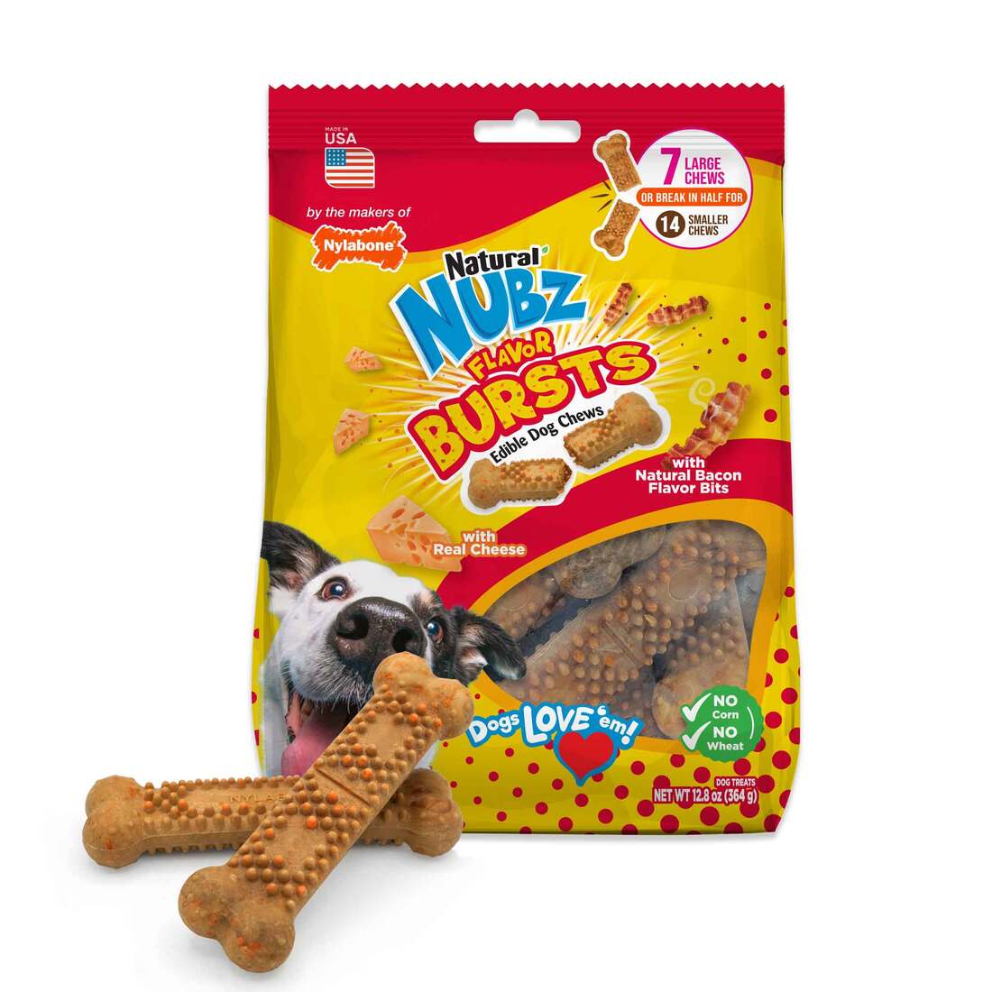 Nylabone Nubz Flavor Burst Bacon and Cheese Dog Chew