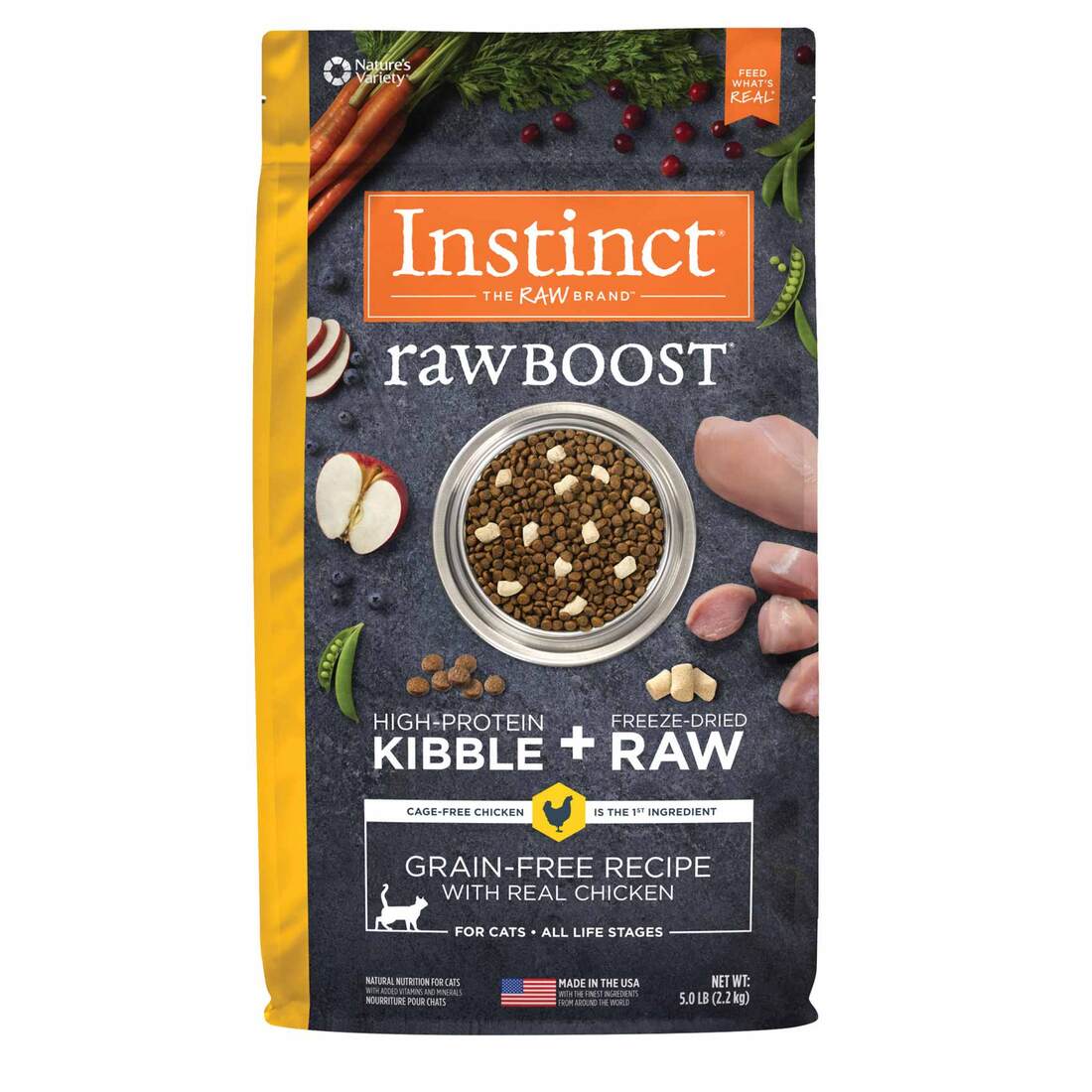 Instinct Raw Boost Grain-Free Recipe with Real Chicken Dry Cat Food with Freeze-Dried Raw Pieces, 5