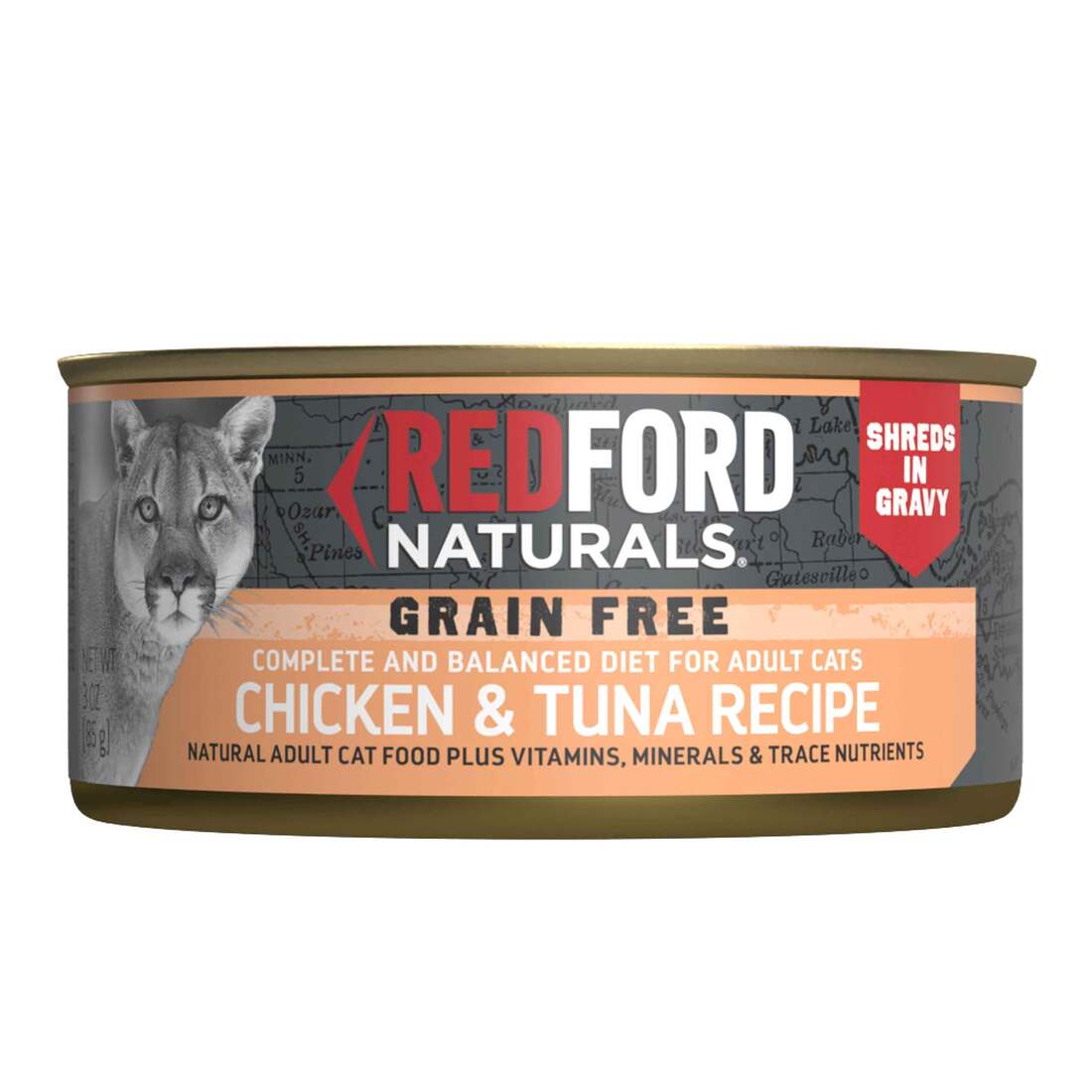 Redford Naturals Natural Wet Cat Food, Adult Grain Free Chicken and Tuna Shreds in Gravy, 3 Ounces