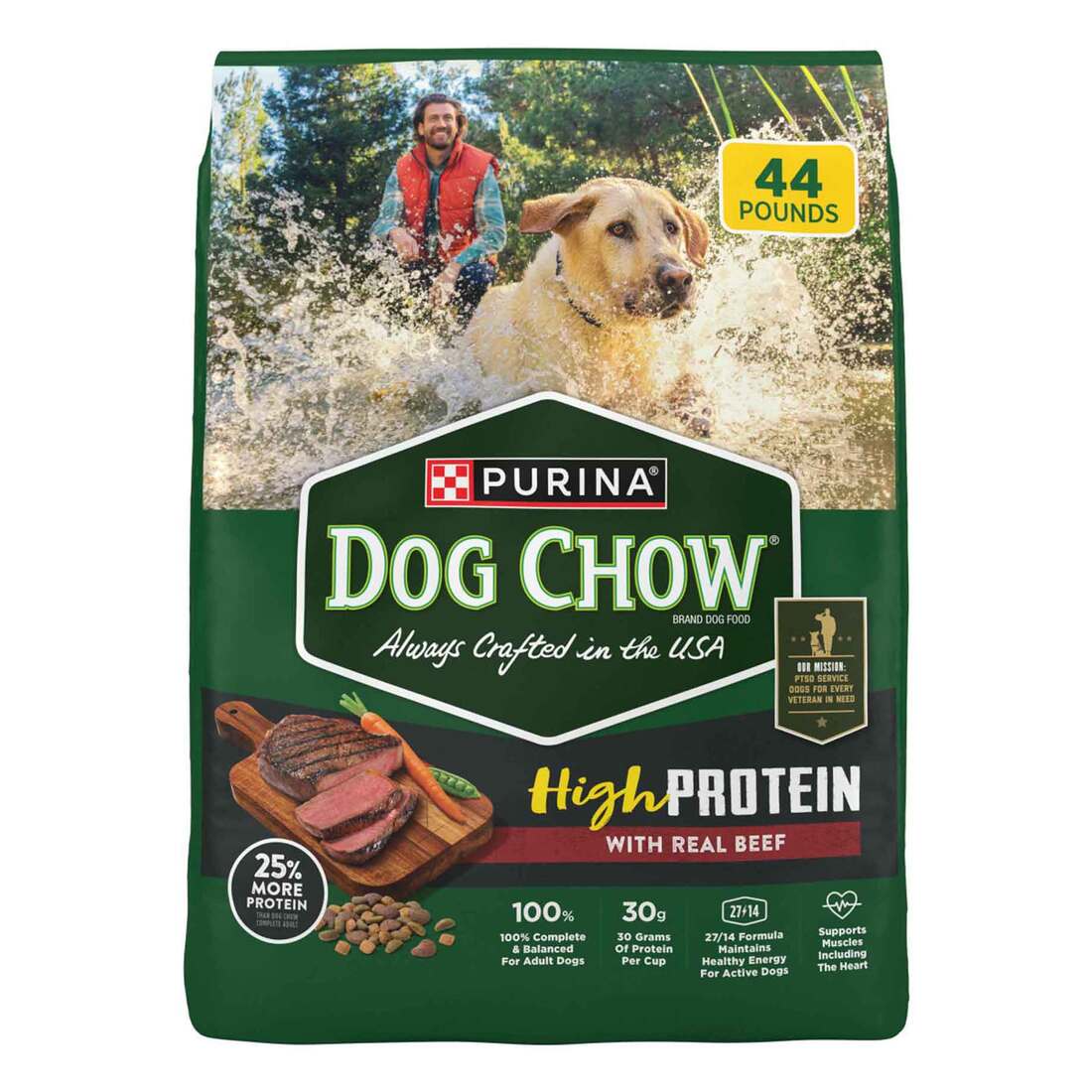 Purina Dog Chow High Protein Dry Dog Food, Real Beef Recipe - 44 Pound Bag