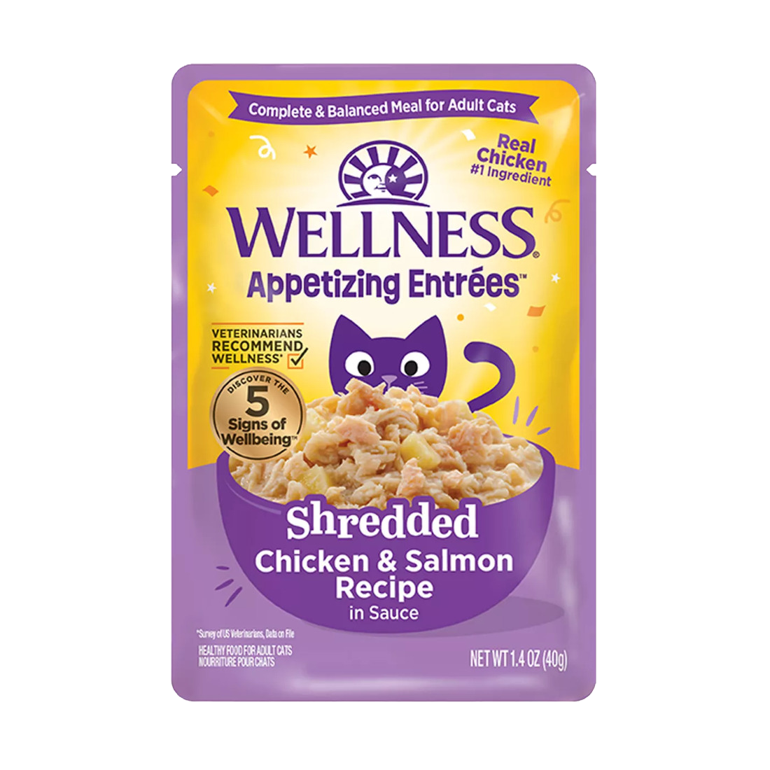 Wellness? Appetizing Entr??es? Shredded Chicken & Salmon Recipe in Sauce Natural Wet Cat Food, 1.4 Ou