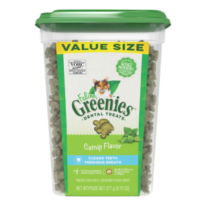 FELINE GREENIES Adult Dental Cat Treats, Catnip Flavor, 9.75 Ounce Tub