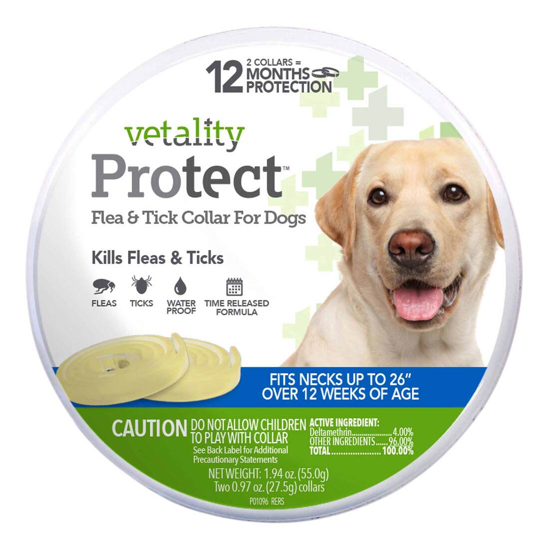 Vetality Protect Flea & Tick Collar for Dogs, 12 Month Protection, 2 Count