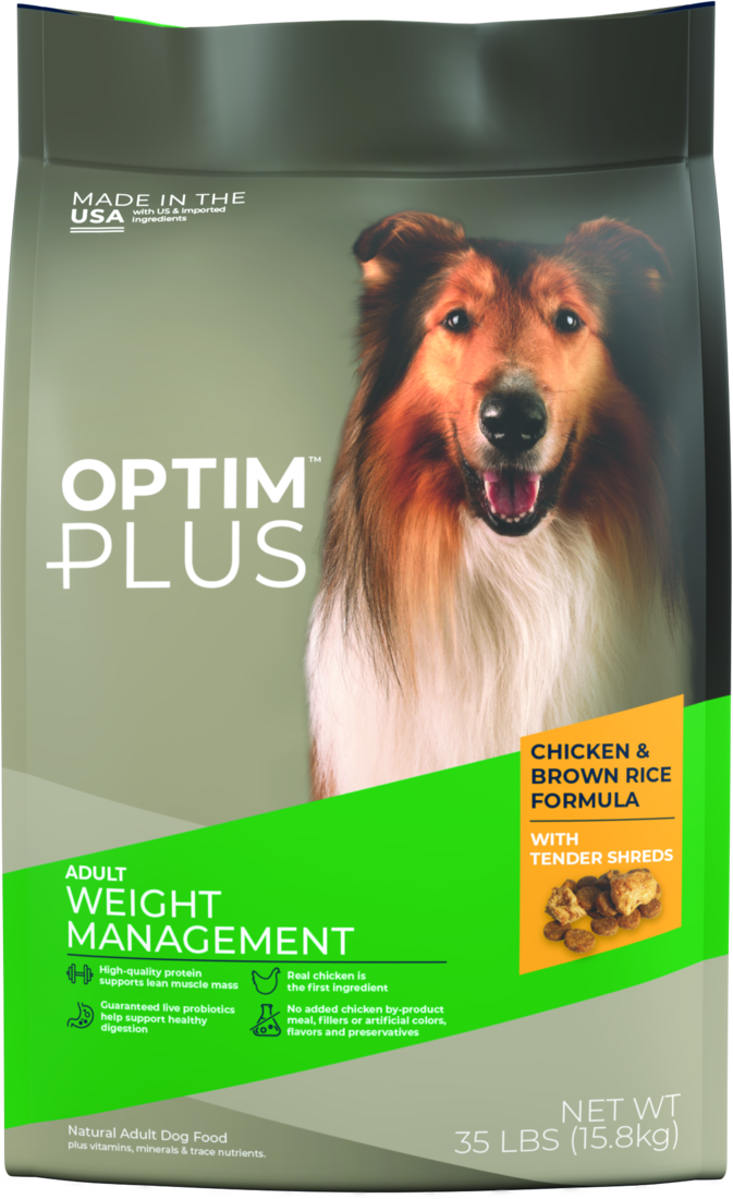 OptimPlus Adult Weight Management Chicken & Brown Rice With Tender Shreds Dry Dog Food