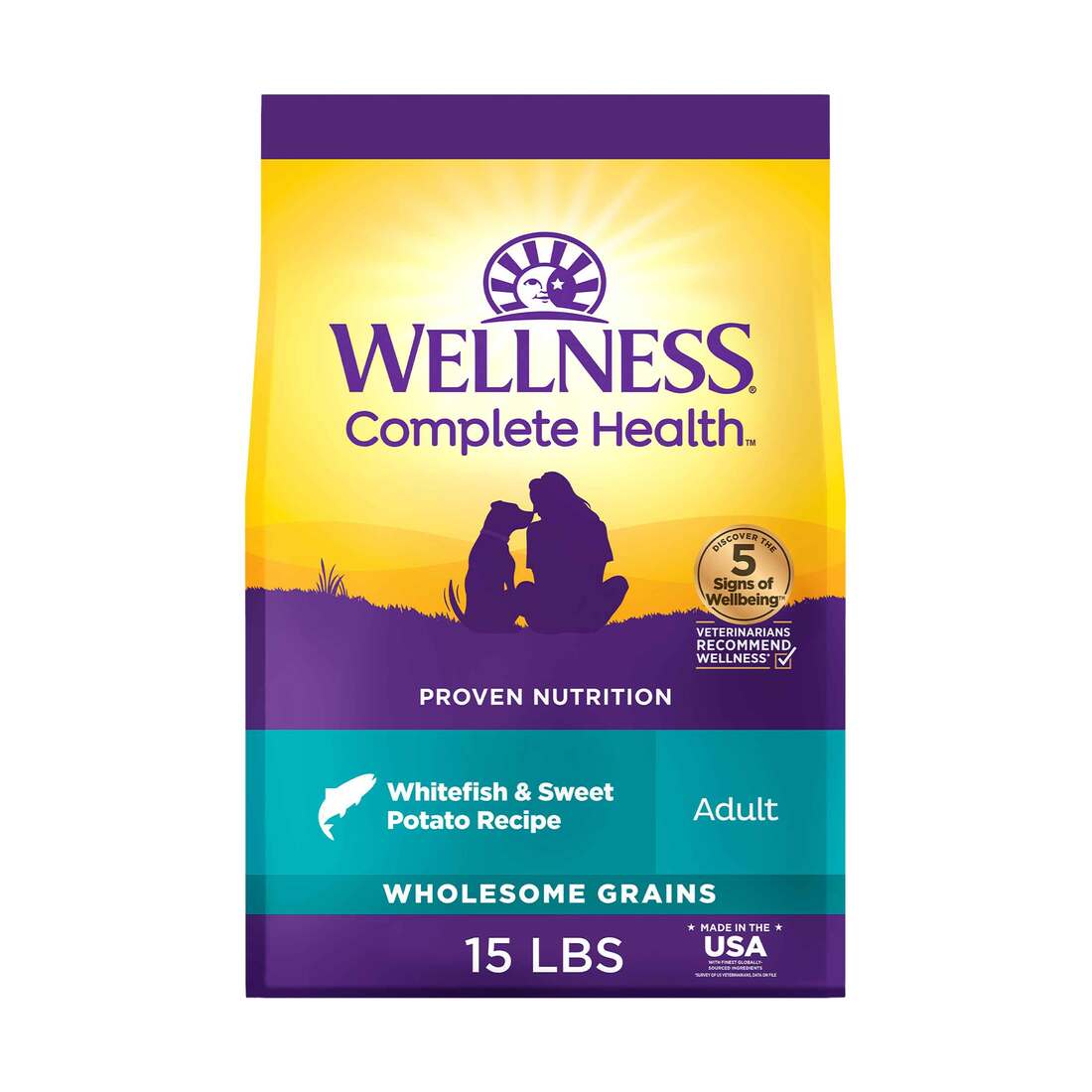 Wellness Complete Health Natural Dry Dog Food, Whitefish & Sweet Potato, 15-Pound Bag