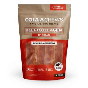 CollaChews Collagen Dog Chews, Medium Rolls, Beef Flavor - 4 Pack