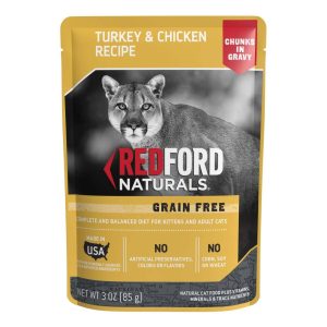 Redford Naturals Natural Wet Cat Food, Grain Free Turkey & Chicken Chunks in Gravy, 3 Ounces