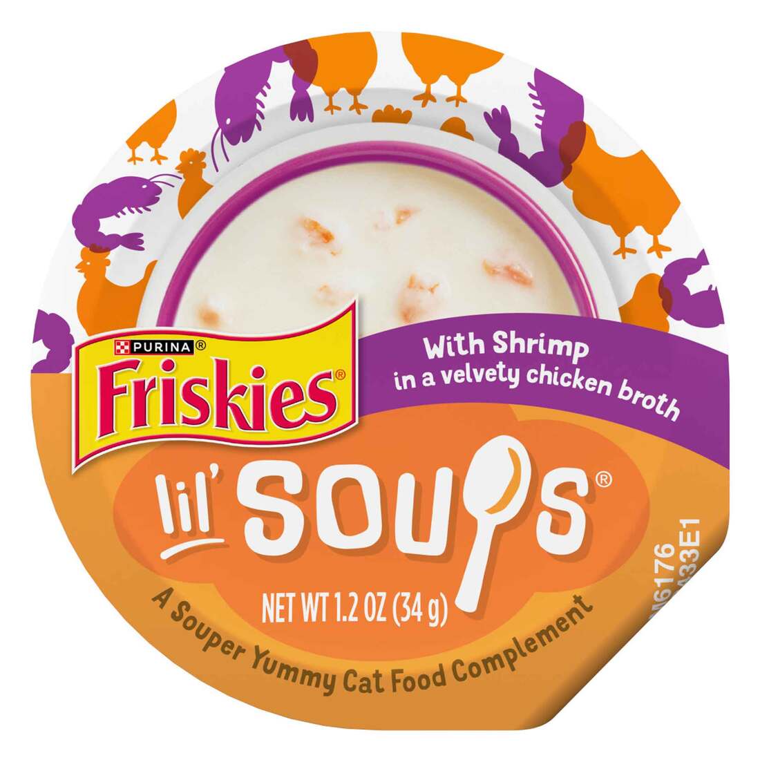 Purina Friskies Lil' Soups Grain Free Lickable Cat Food Toppers With Shrimp in a Velvety Chicken Bro