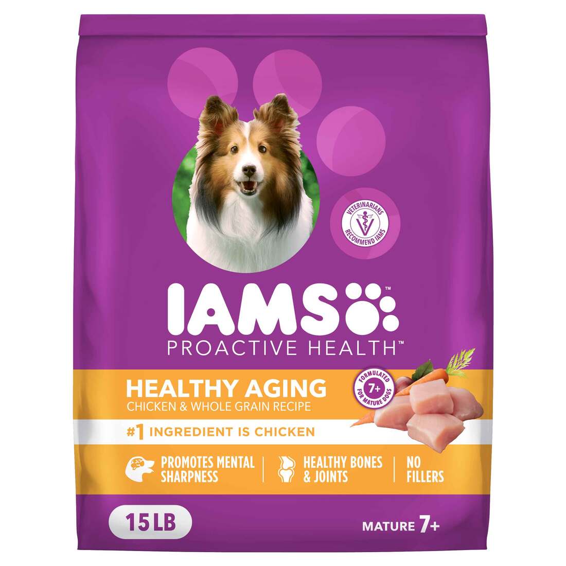 IAMS Proactive Health Senior Dog Food Healthy Aging Dry Dog Food with Real Chicken, 15 Pounds
