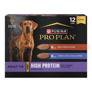 Purina Pro Plan Sport High Protein Wet Dog Food Variety Pack, Beef and Bison Entrée and Turkey, Duck