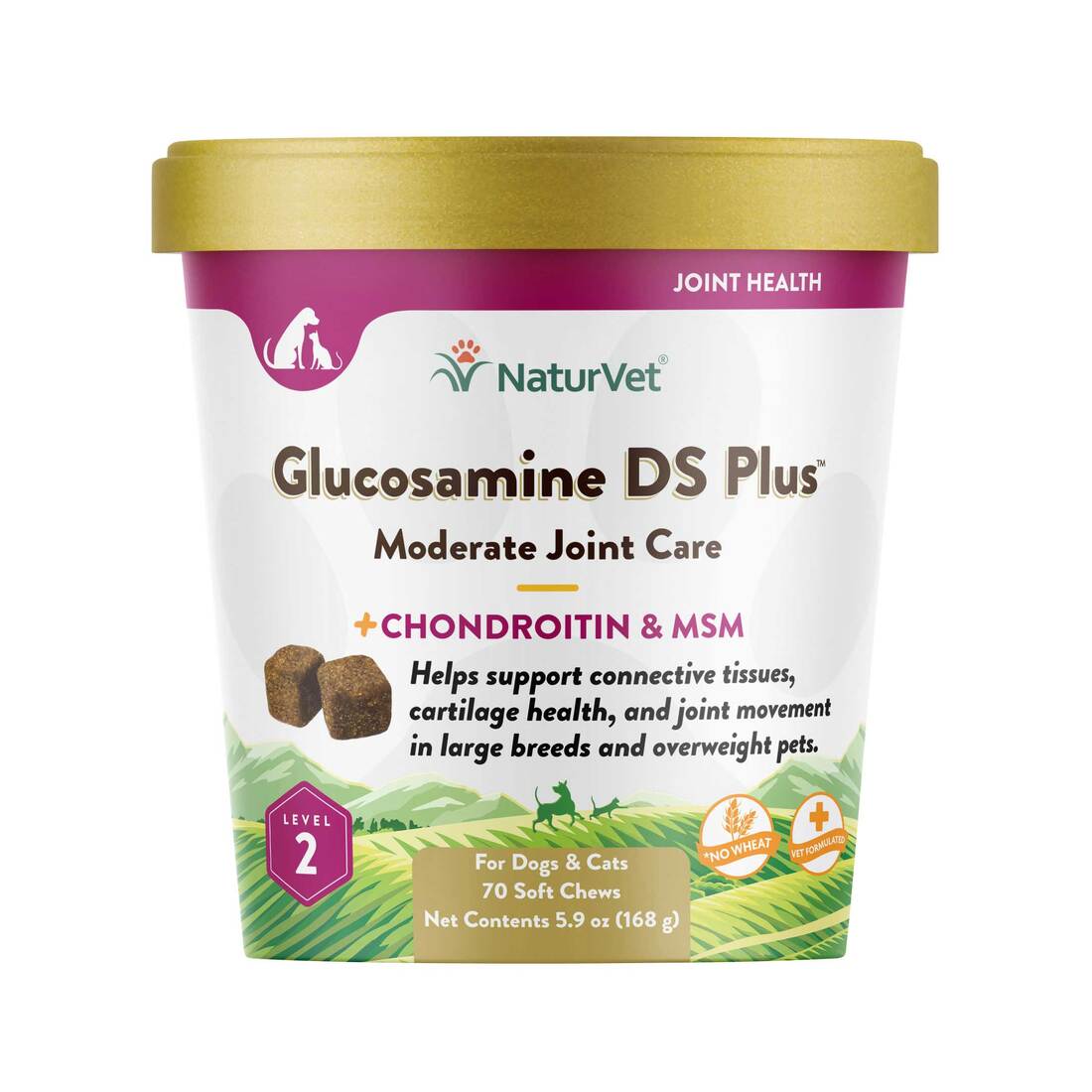 NaturVet Glucosamine DS Plus Level 2 Moderate Joint Care Soft Chews, 70 Count