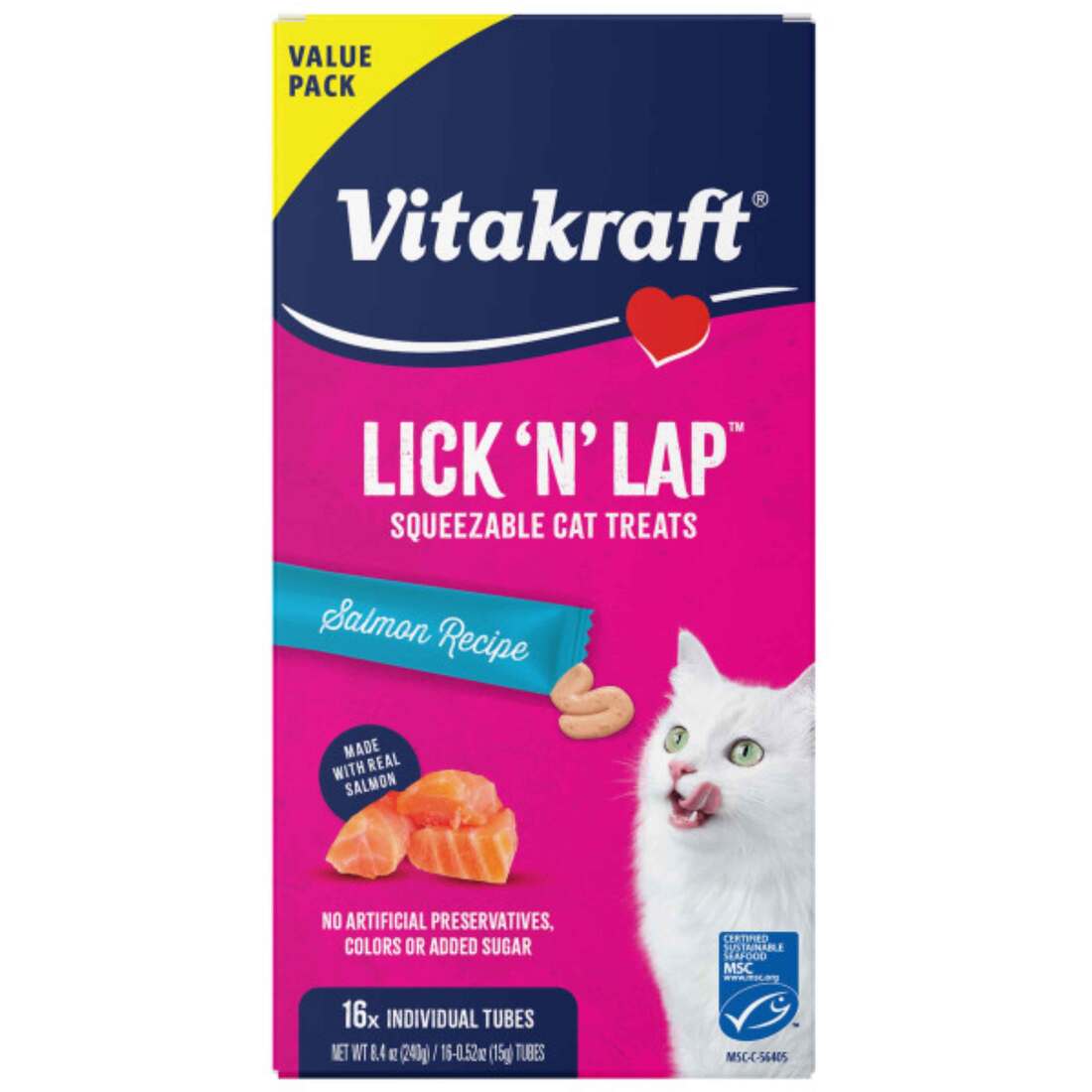 Vitakraft Lick N Lap Creamy Salmon Cat Treat 16 Count, 8.44 Ounces