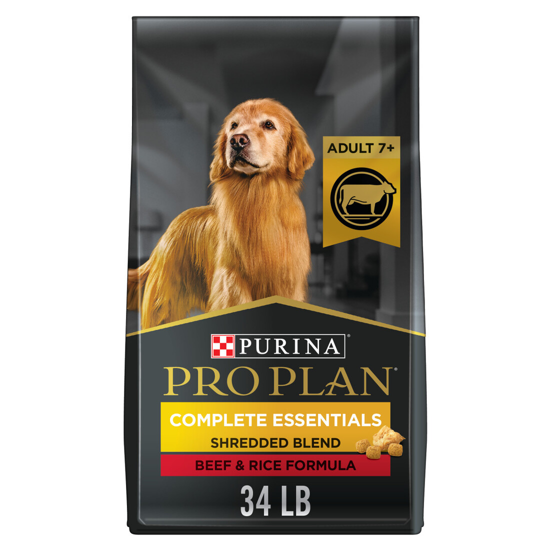 Purina Pro Plan Adult 7+ Complete Essentials Shredded Blend Beef & Rice Formula High Protein Dog Foo