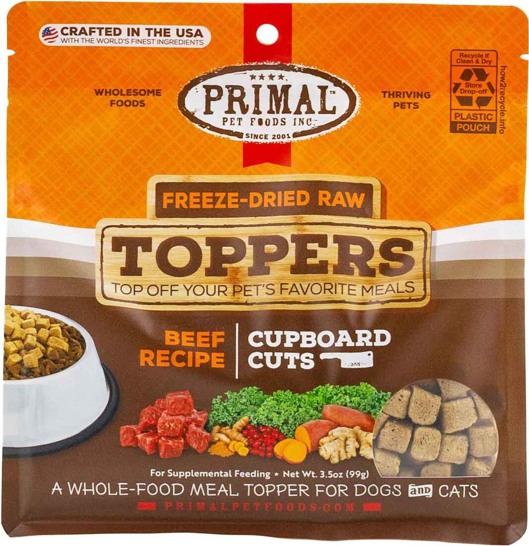 Primal Pet Foods Cupboard Cuts Freeze Dried Raw Toppers for Dogs & Cats, Beef, 3.5 Ounces