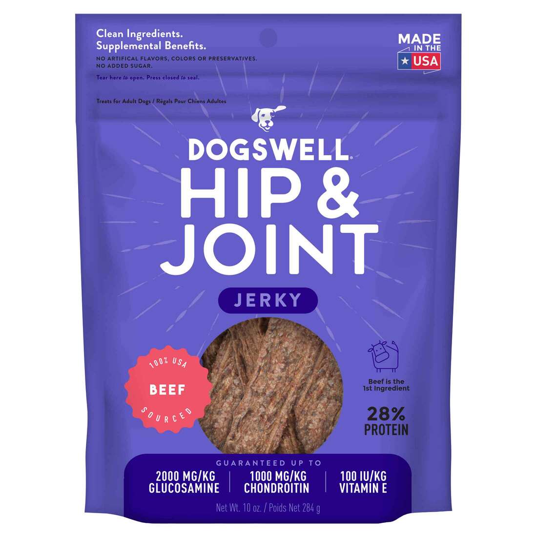 Dogswell Hip and Joints Jerky Dog Treats, Beef, 10 Ounces