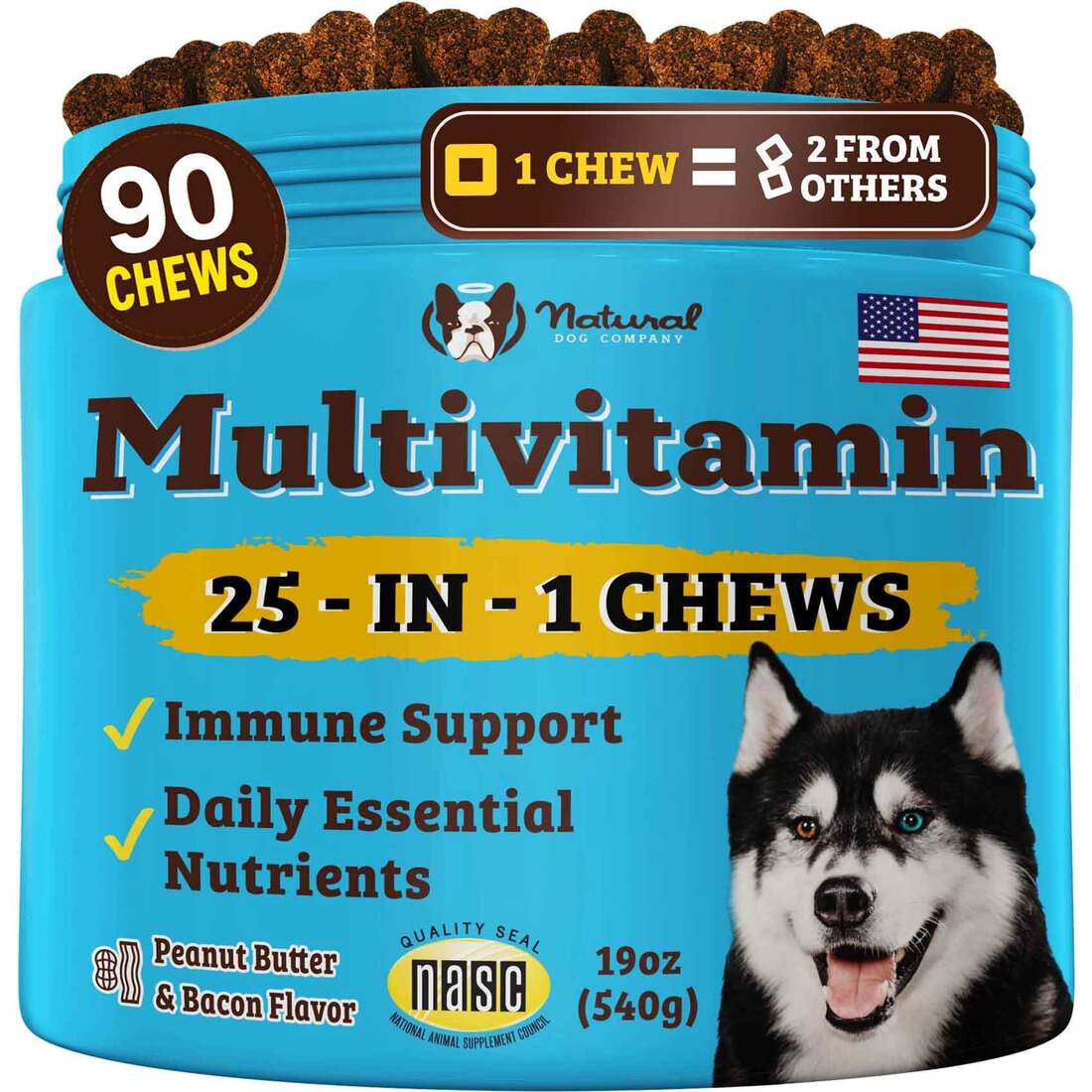 Natural Dog Company 25-in-1 Multivitamin Chews for Dogs, 90 Count
