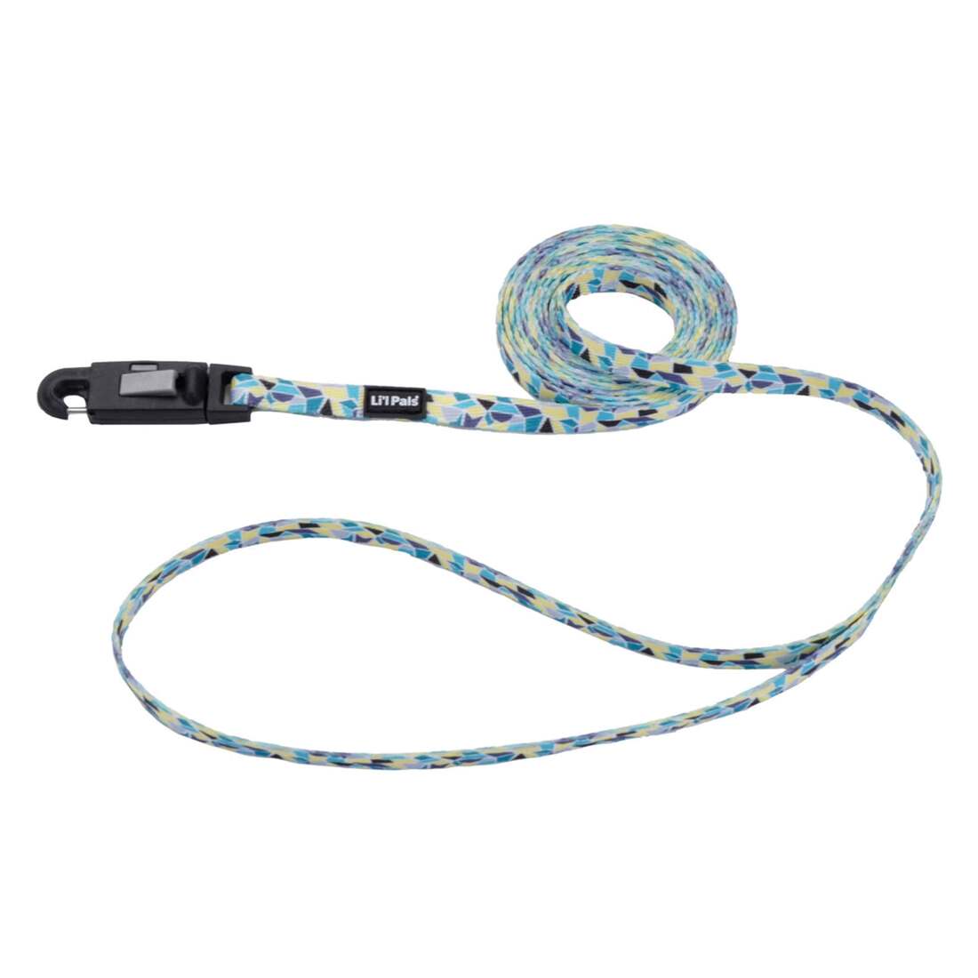 Li'l Pals® Patterned Dog Leash with E-Z Snap®, Teal Yellow Grey Stained Glass, X-Small - 5/16" x 6'