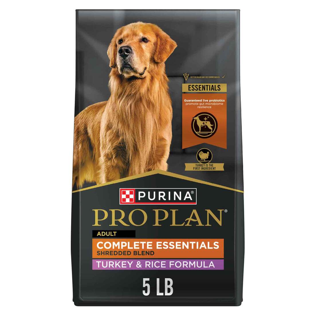 Purina Pro Plan Complete Essentials Shredded Blend Dry Dog Food, Turkey and Rice - 5 Pound Bag