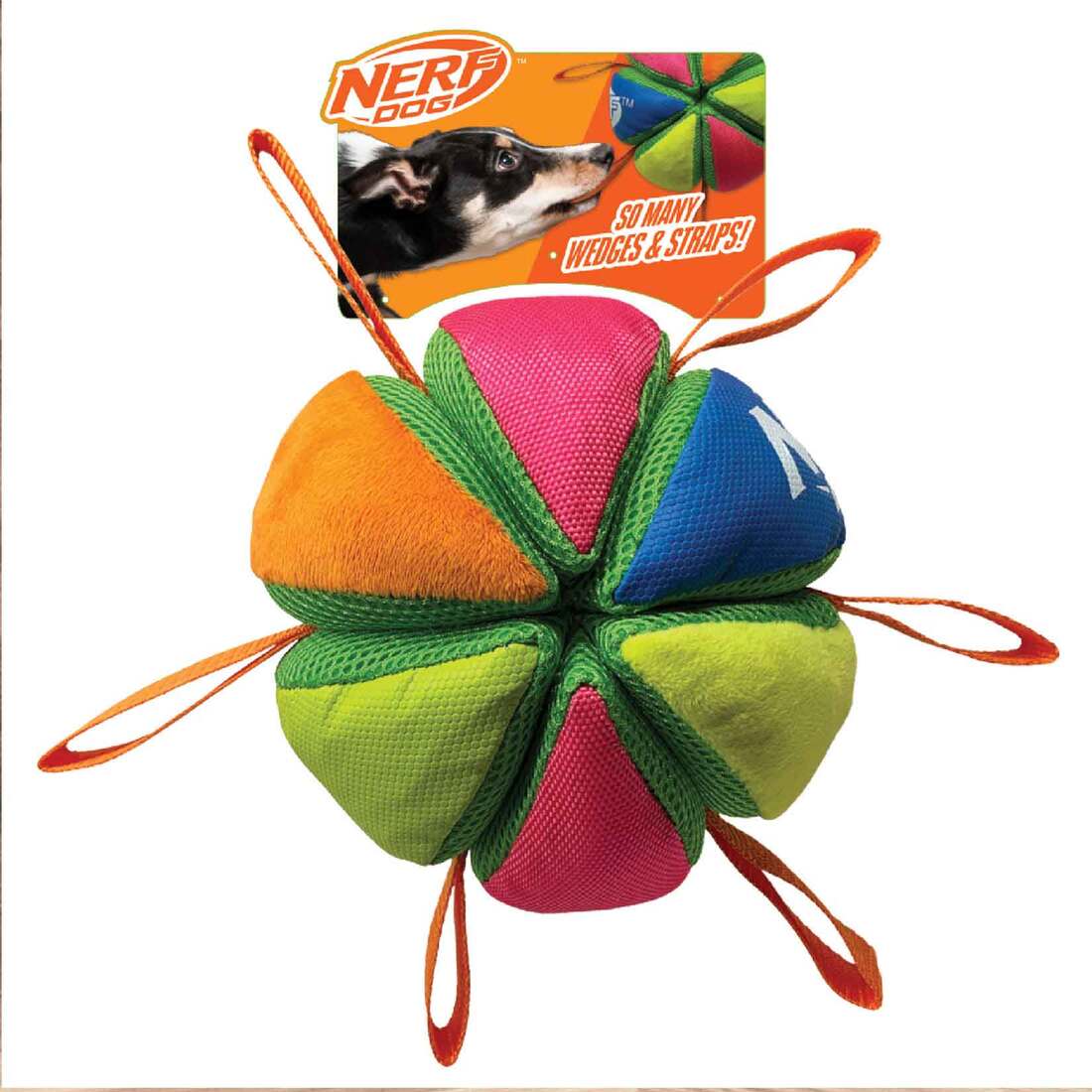 Nerf Wedge Ball With Straps Dog Toy, 5.9 Inches