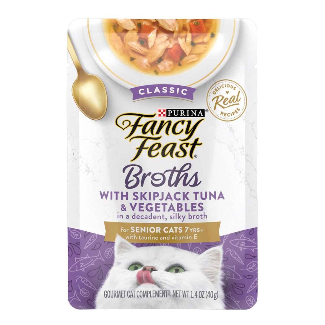 Purina Fancy Feast Lickable Senior Wet Cat Food Broth Topper Classic with Skipjack Tuna and Vegetabl