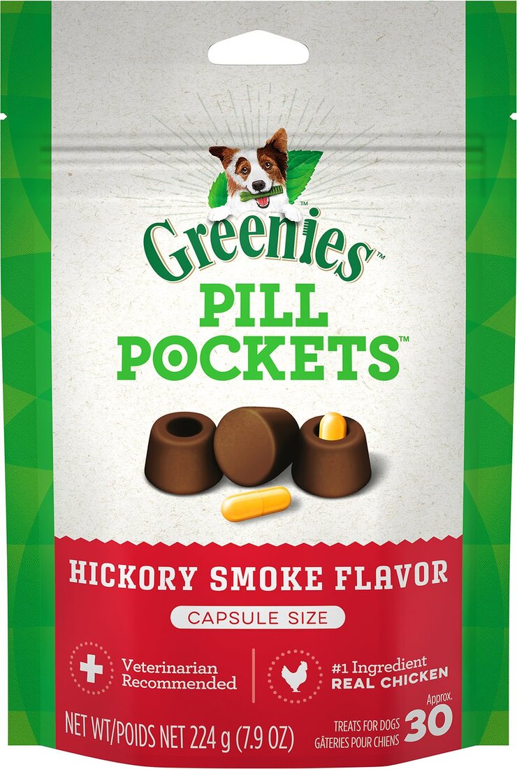 GREENIES PILL POCKETS Capsule Size Natural Dog Treats with Hickory Smoke Flavor, 7.9 Ounce Pack (30