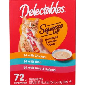 Hartz Delectables Squeeze Ups Lickable Cat Treats Variety Pack, Tuna, Chicken, & Salmon Flavored, 72