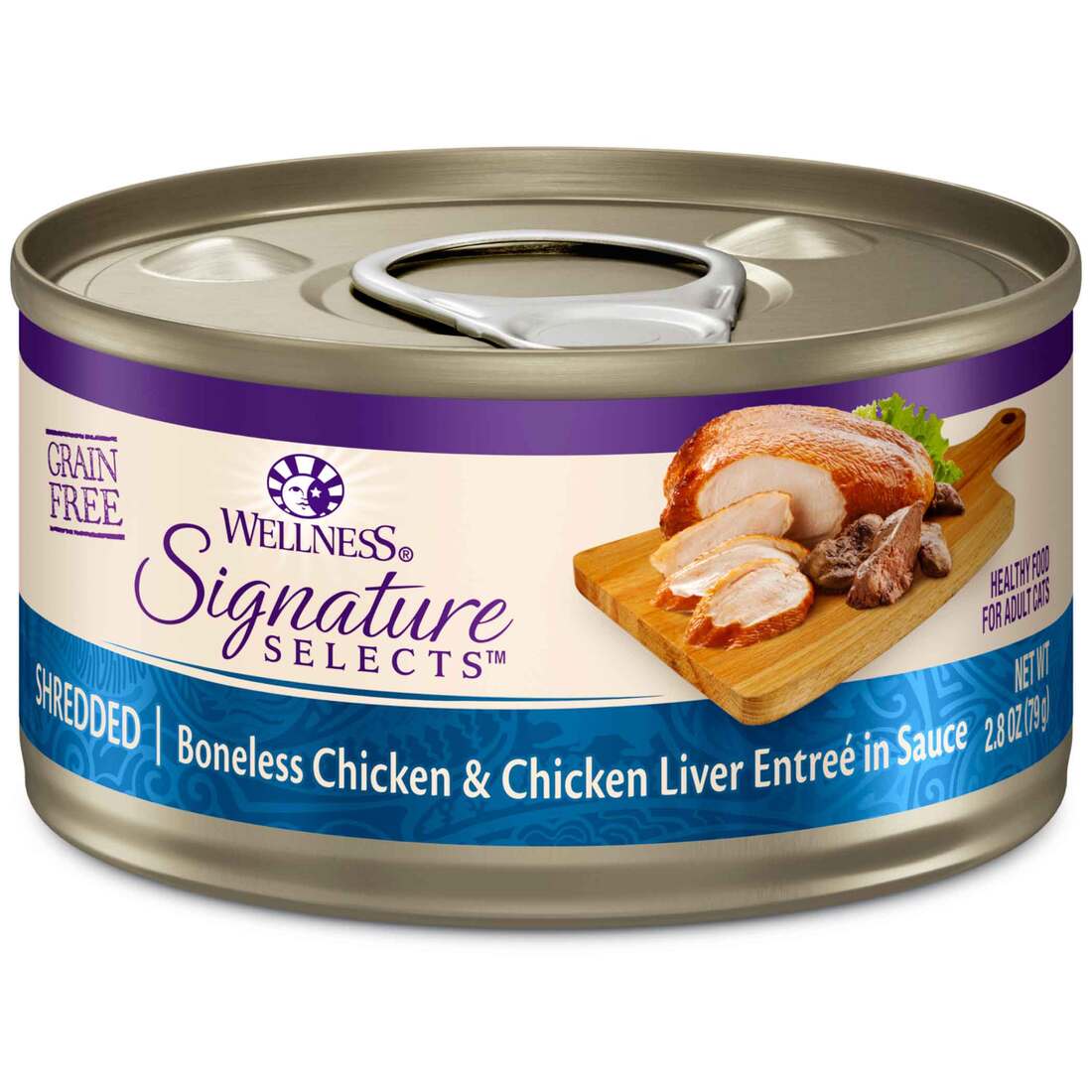 Wellness Signature Selects Natural Wet Cat Food, Grain Free Shredded Chicken And Chicken Liver, 2.8