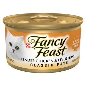 Purina Fancy Feast Wet Cat Food, Adult Grain Free Tender Liver & Chicken Feast Pate, 3 Ounces