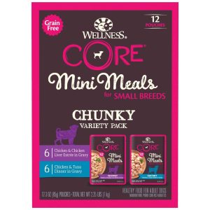 Wellness Core Grain Free Small Breed Mini Meals Chunky Variety Pack, 3 oz (Pack of 12)