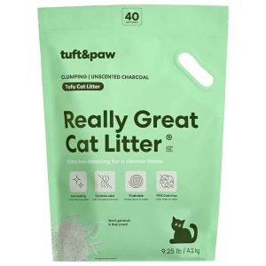 Tuft & Paw Really Great Cat Litter, Unscented - Low-Tracking Flushable Tofu Cat Litter, 9.25 Pounds