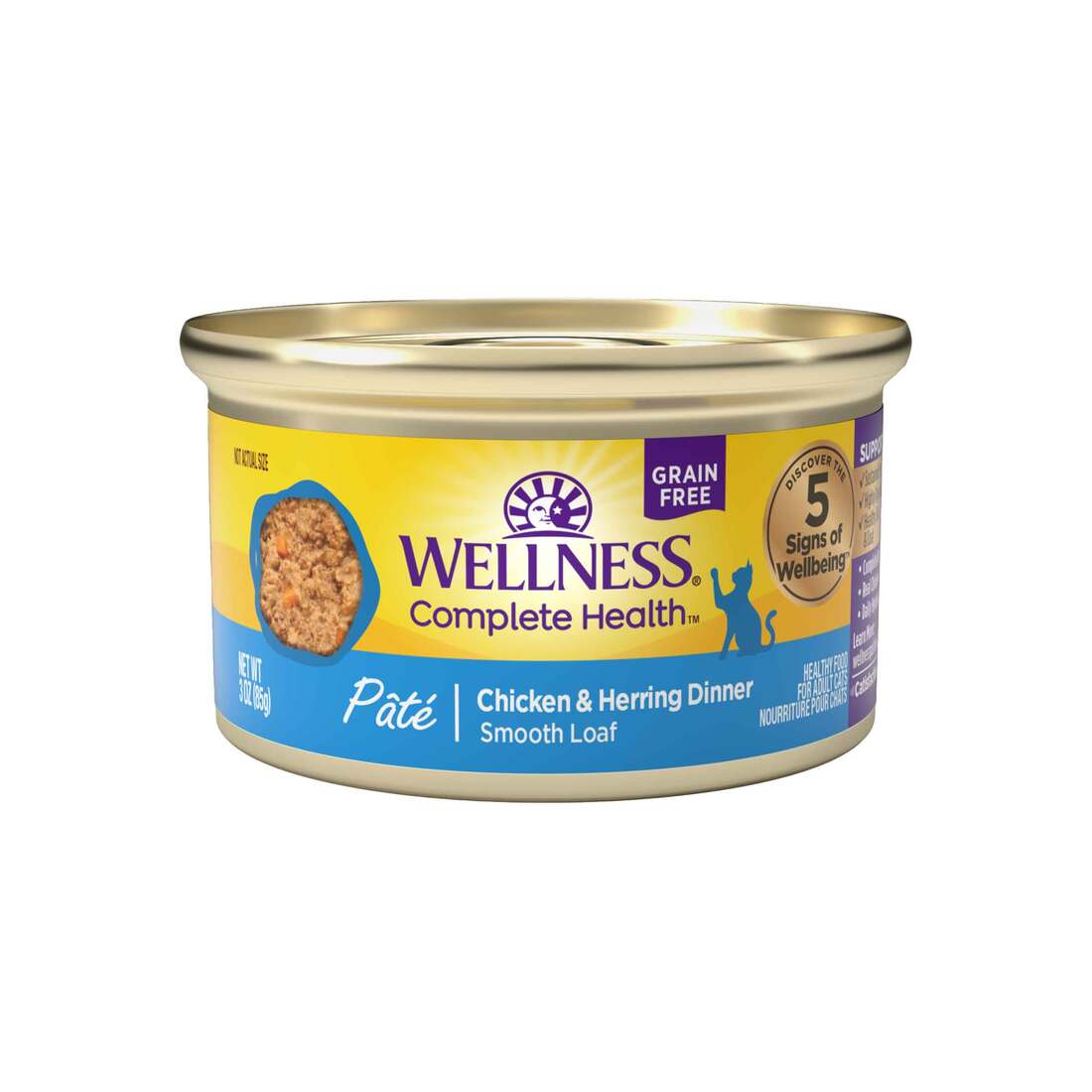 Wellness Complete Health Grain Free Canned Cat Food, Chicken & Herring Dinner Pate, 3 Ounces