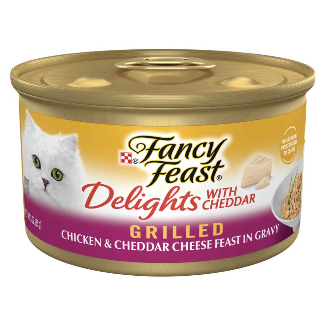 Purina Fancy Feast Delights With Cheddar Grilled Chicken and Cheddar Cheese Feast in Wet Cat Food Gr