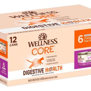 Wellness CORE Natural Wet Cat Food, Digestive Health Chicken & Turkey Pate Variety Pack (12), 3 Ounc