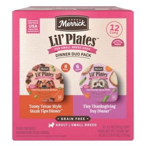 Merrick Lil' Plates Dinner Duos Grain Free Natural Small Breed Wet Dog Food Variety Pack, Beef And T